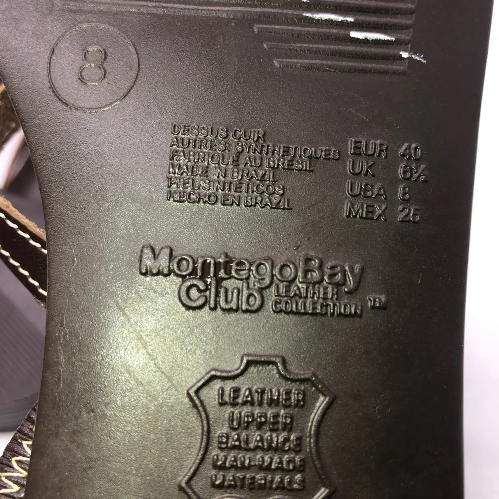 Montego Bay Club Brown Leather Flat Strappy Thong Toe Sandals Size 8 - Picture 8 of 13